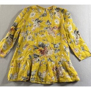 Anthropologie Monoplaza Yellow Floral Tunic Small 3/4 Sleeve Lightweight